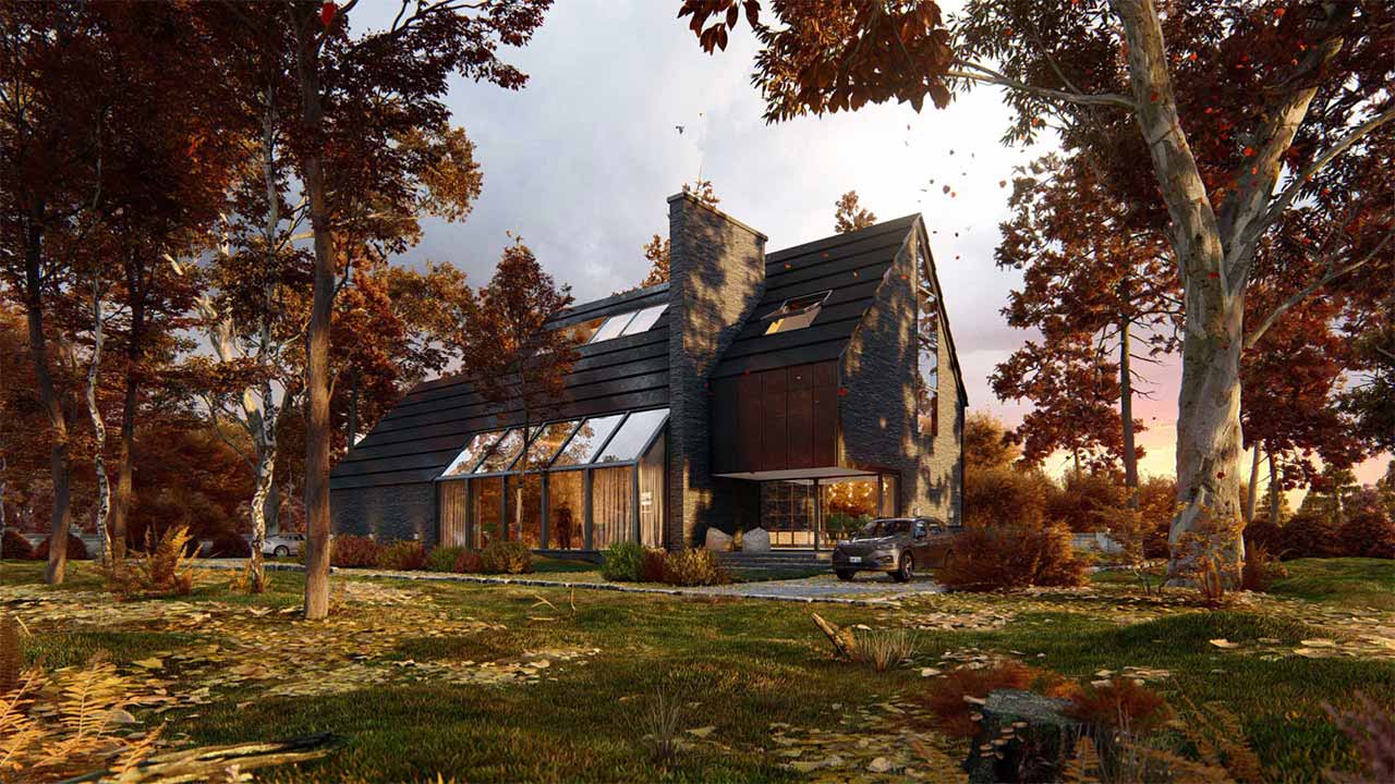 friendly efficient lumion cloud rendering house in forest during autumn
